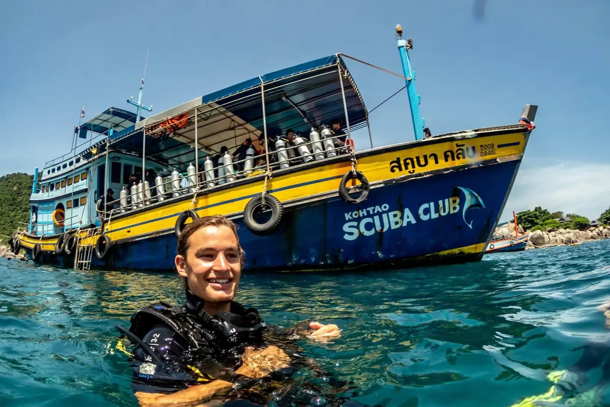 One of our dive boats moored off Koh Tao